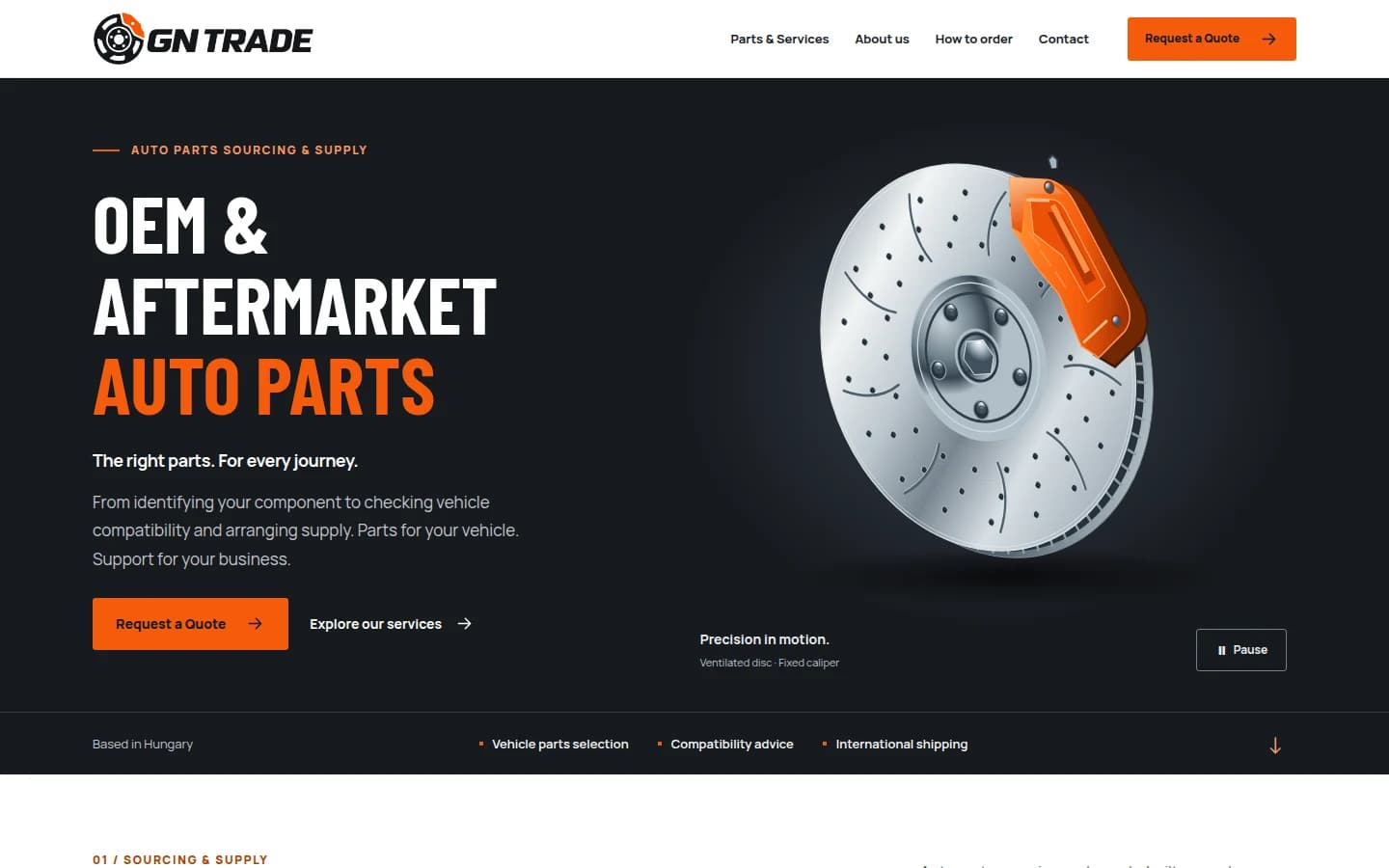 Англоязычная главная страница GN TRADE — поставщика автозапчастей из Венгрии
