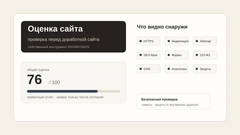 Техническая оценка сайта — внутренний инструмент EKORKUNOV