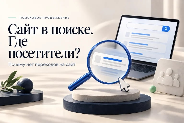 Обложка о поисковом трафике: лупа над результатом поиска и указатель мыши