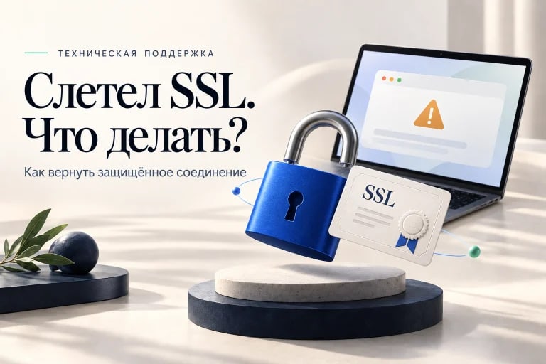 Обложка о восстановлении HTTPS: открытый замок, SSL-сертификат и предупреждение браузера
